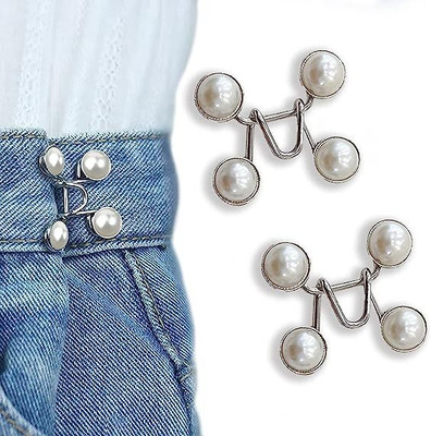 J3G SILVER PEARL JEANS BUTTON PIN Brooch(Silver)
