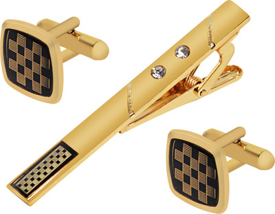 house of common Brass Cufflink & Tie Pin Set(Silver, Gold)