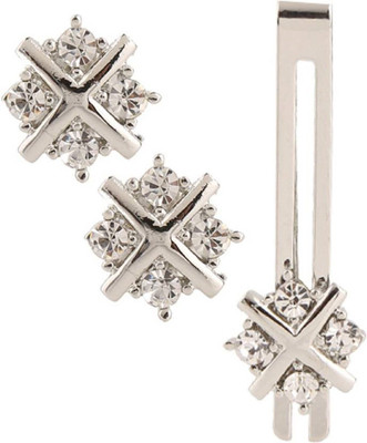 house of common Metal Cufflink & Tie Pin Set(Grey)