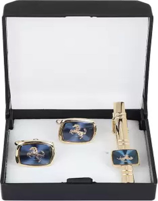 Shiv Brass Cufflink & Tie Pin Set(Gold)