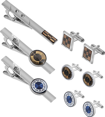 Shiv Brass Cufflink & Tie Pin Set(Silver)