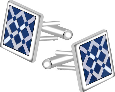 house of common Brass Cufflink Set(Silver, Blue)