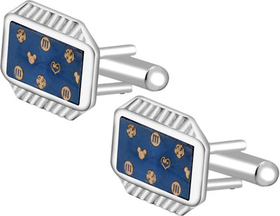 house of common Brass Cufflink Set(Gold, Blue)