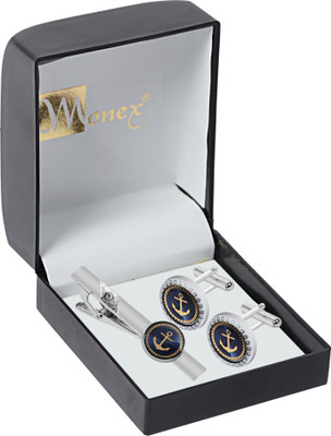 shivay Brass Cufflink & Tie Pin Set(Silver, Blue)