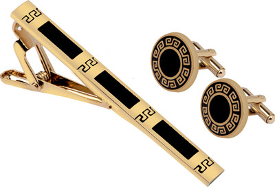 house of common Brass Cufflink & Tie Pin Set(Gold)