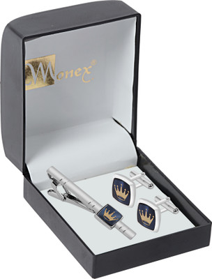 Shiv Brass Cufflink & Tie Pin Set(Silver, Blue)