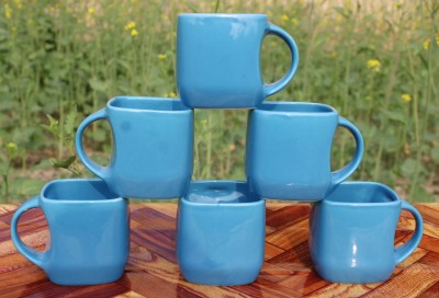 laghima jadon Pack of 6 Ceramic Cup Tea/Coffee Plain Glossy Finish Square Shape Cups Latest Design 130M(Blue, Cup Set)