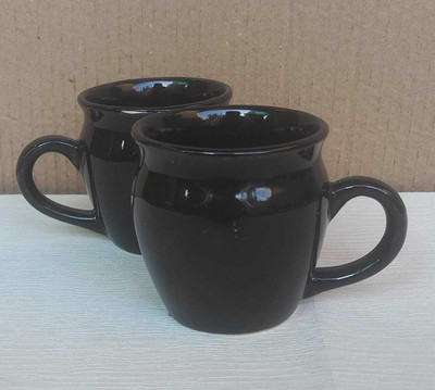 love unlimited rag BLACK color kulhad with handle Ceramic Coffee Mug(120 ml, Pack of 6)