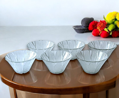 BROP Glass 230ml Transparent Glass Pudding Bowl – Elegant & Durable Dessert Bowl Set of-6 Dinner Set(White, Microwave Safe)