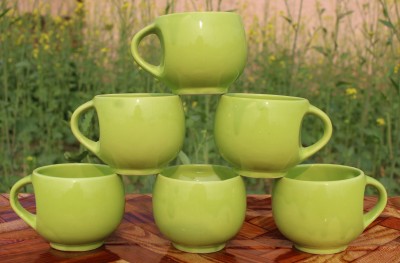 laghima jadon Pack of 6 Ceramic Cup Tea/Coffee Plainarrot Green Round Shape Cups Latest Design Beautifu 130ML(Green, Cup Set)