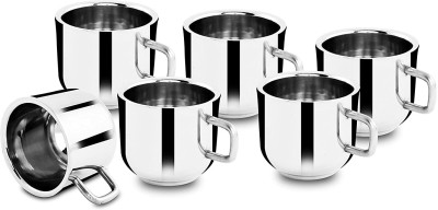 CrossPan Pack of 6 Stainless Steel Deluxe Double Wall Stainless Steel Tea & Coffee Cups/Mug,(Set of 6pc)(Silver, Cup Set)