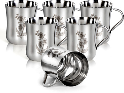 Q4S Pack of 6 Stainless Steel Premium Coffee and Tea Cup 150ml(Silver)