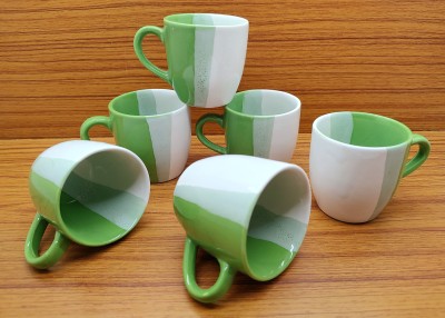 laghima jadon Pack of 6 Ceramic Tea/Coffee Cups U Shape Elegant Attractive Metallic Finish Triple Shades 130 ML(Green, White, Multicolor, Cup Set)