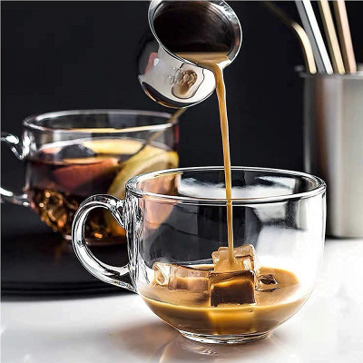 Pack of 1 Glass Round Tea Cup cappuccinos Cup, Espresso Cup, Big Milk Cup, Green Tea Mug(Clear)