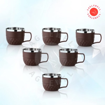 EagleWell Pack of 6 Stainless Steel Plastic double wall Tea Cup With Stainless steel Coated Set of 6 Warm cups(Brown, Cup Set)