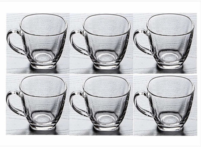 QnQ (Pack of 6) Pack of 6 Glass Transparent Glass Cup Tea Glass Set Water/Juice Glass(140 ml, Glass, White)