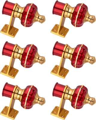 Ghazian Red, Gold Curtain Knobs, Rod Rail Bracket Metal(Pack of 6)