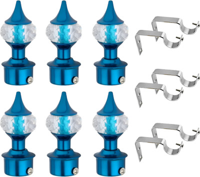 Ghar Sajaawat Light Blue Curtain Knobs, Rod Rail Bracket Metal(Pack of 6)