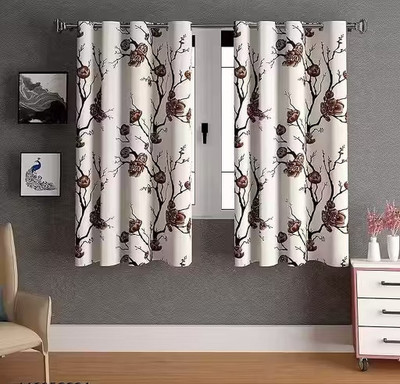 livingcreation 153 cm (5 ft) Window Polyester Room Darkening Curtain (Pack Of 2)(Brown, Floral)