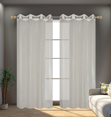 otion 152 cm (5 ft) Window Net Transparent Curtain (Pack Of 2)(Cream, Printed)