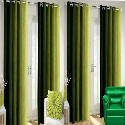 Soulful Creations 214 cm (7 ft) Door Polyester Curtain (Pack Of 4)(Green, Solid)