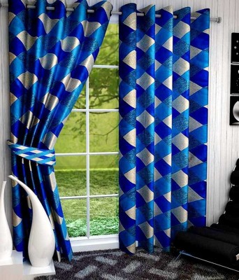 Decor World 152 cm (5 ft) Polyester Window Curtain (Pack Of 2)(Abstract, Blue)