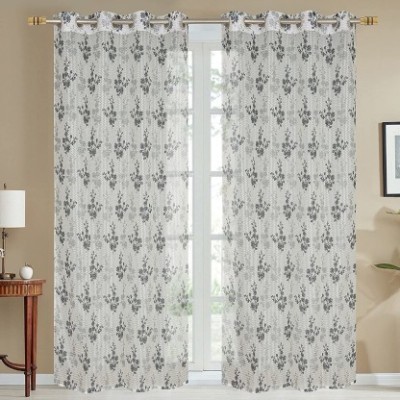 jim-Dandy 182.88 cm (6 ft) Net Transparent Shower Curtain (Pack Of 2)(Floral, Grey)