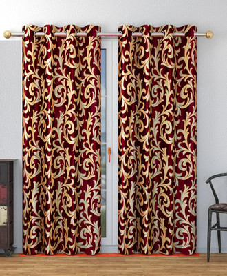 213 cm (7ft) Door Curtain(Maroon Leaf)