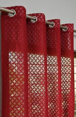 Stackers 152 cm (5 ft) Net Transparent Window Curtain (Pack Of 2)(Self Design, Maroon)