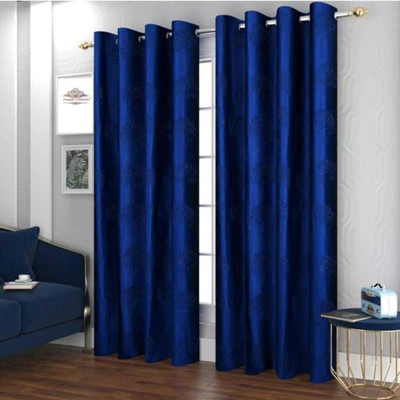 UDAYGIRI 213 cm (7 ft) Door Polyester Room Darkening Curtain (Pack Of 2)(Blue, Self Design)