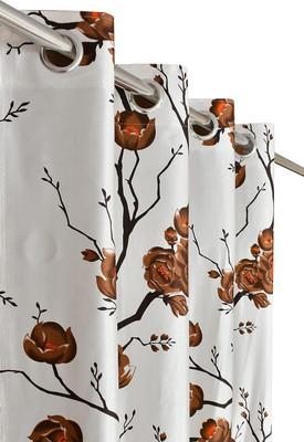 AH ARTSY HOME 214 cm (7 ft) Door Polyester Room Darkening Curtain Single Curtain(Brown, Floral)