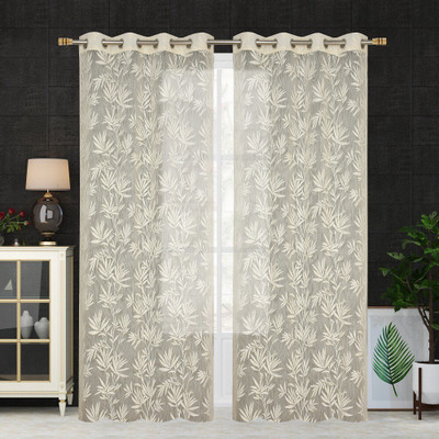 Soulful Creations 213 cm (7 ft) Door Net Semi Transparent Curtain (Pack Of 2)(Cream, Floral)
