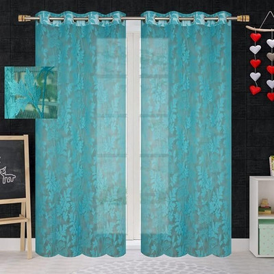otion 212 cm (7 ft) Door Net Transparent Curtain (Pack Of 2)(Aqua, Self Design)