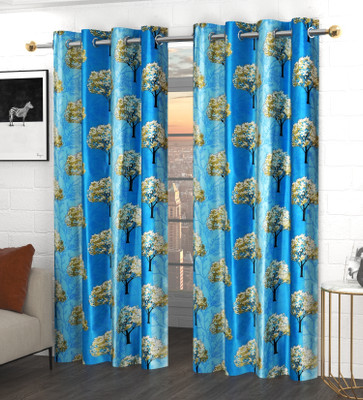 GOYTEX 243.84 cm (8 ft) Door Polyester Room Darkening Curtain (Pack Of 2)(Blue, Abstract)