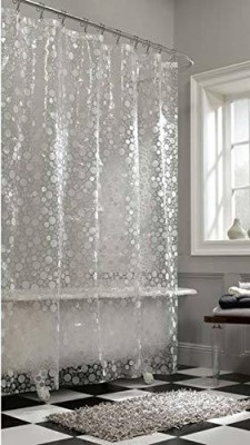 CASA FURNISHING 274 cm (9 ft) PVC Semi Transparent Shower Curtain Single Curtain(Self Design, Plain, Printed, Grey)