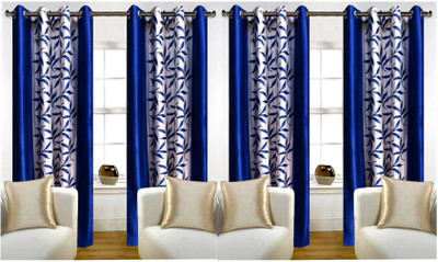 Immix 153 cm (5 ft) Polyester Semi Transparent Window Curtain (Pack Of 4)(Printed, Blue)