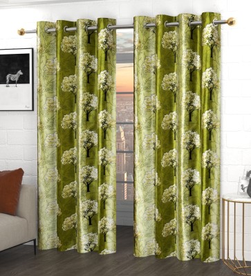 GOYTEX 274.32 cm (9 ft) Polyester Room Darkening Long Door Curtain (Pack Of 2)(Printed, Green)