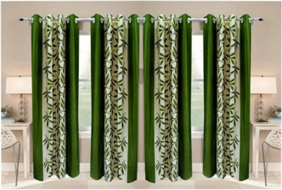 Immix 153 cm (5 ft) Polyester Semi Transparent Window Curtain (Pack Of 4)(Printed, Green)
