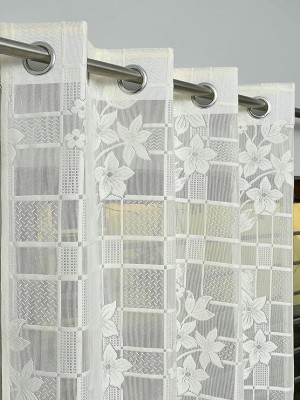 PICTAS 275 cm (9 ft) Net Semi Transparent Long Door Curtain (Pack Of 2)(Floral, Cream)