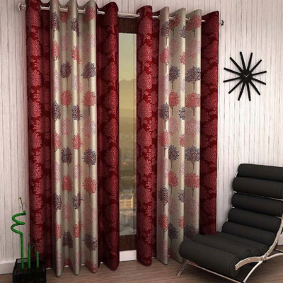 Phyto Home 153 cm (5 ft) Polyester Semi Transparent Window Curtain (Pack Of 2)(Printed, Maroon)
