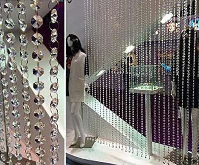 NP 14mm 10 Metre Transparent White Octagonal Strings Bead Round Crystal Curtain 105 cm (3 ft) Window PVC (Polyvinyl Chloride) Transparent Curtain Single Curtain(Silver, Solid)