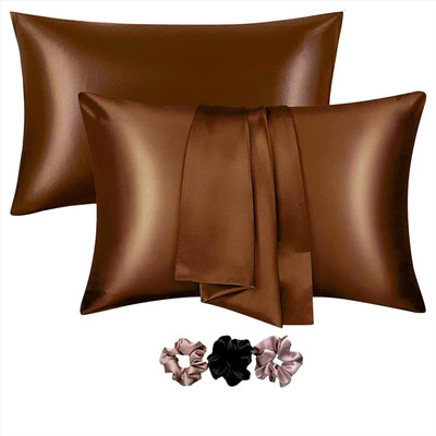 Sparklings Satin Pillows Cover(18 cm*28 cm, Pack of 2, Brown)