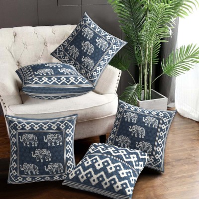 Anwaliya Printed Cushions Cover(Pack of 5, 40 cm*40 cm, Blue)