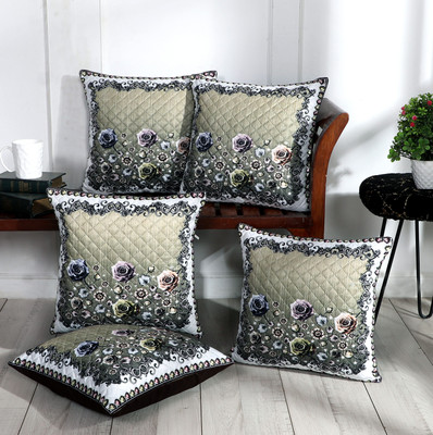 DECORHUT FAB Rexin Cushions Cover(Pack of 5, 40 cm*40 cm, Beige, White)