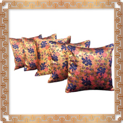 BMAP Brocade, Jacquard Cushions Cover(Pack of 5, 40 cm*40 cm, Blue, Peach)