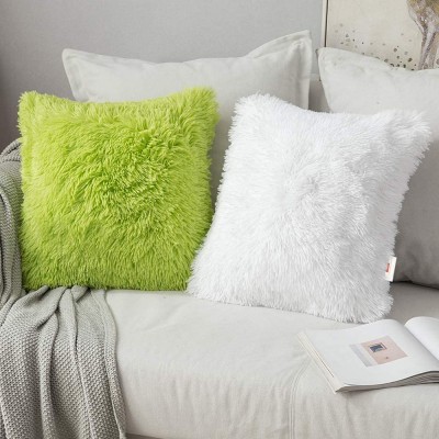 Cyuteenuts square pillow Microfibre Solid Cushion Pack of 2(Green White)