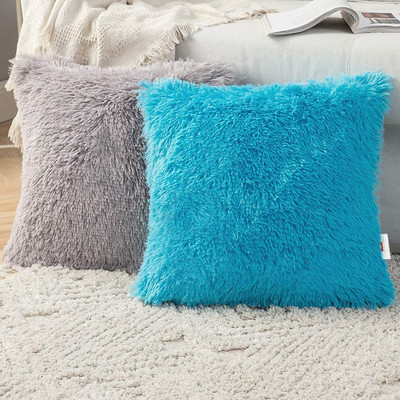 Wondershala Fur, Faux Silk, Microfiber Cushions Cover(40 cm*40 cm, Pack of 2, Grey, Blue)