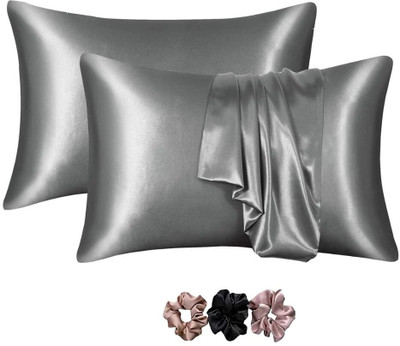 Sparklings Satin Pillows Cover(18 cm*28 cm, Pack of 2, Grey)
