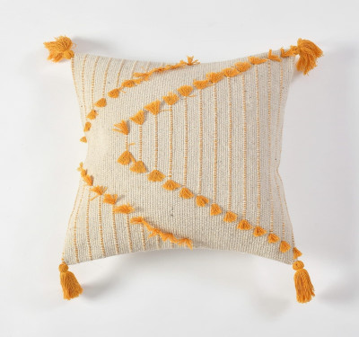 TAMANATEXTILES Polyester, Cotton Cushions & Pillows Cover(40 cm*40 cm, Pack of 2, Yellow, Cream)