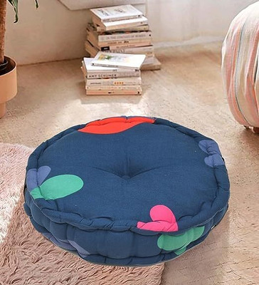 RUSTIC LINEN Microfibre Floral Chair Pad Pack of 1(Blue, Red)